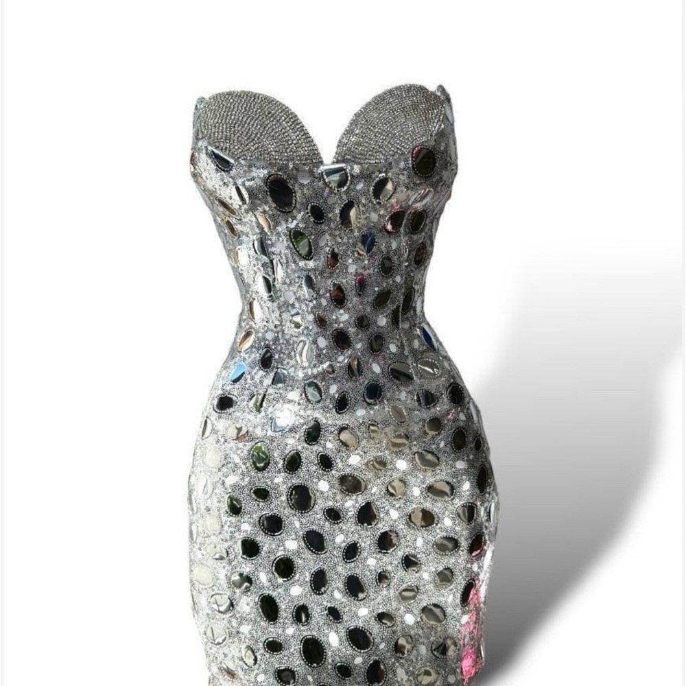 Silvers metallic rhinestone sequins dress
